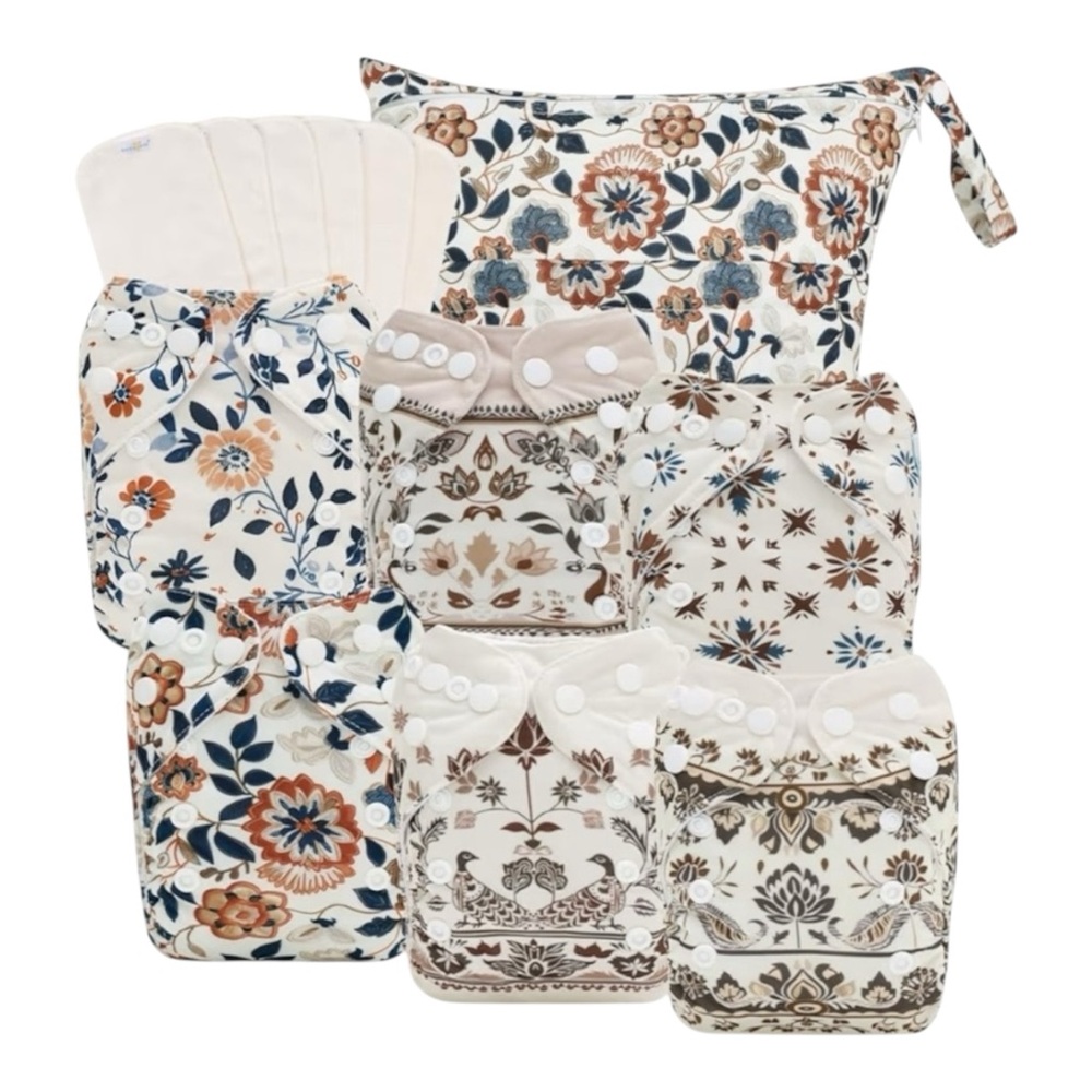Babygoal Newborn 13pc Boho Floral Cloth Diapers Set + Liners & Wet Bag